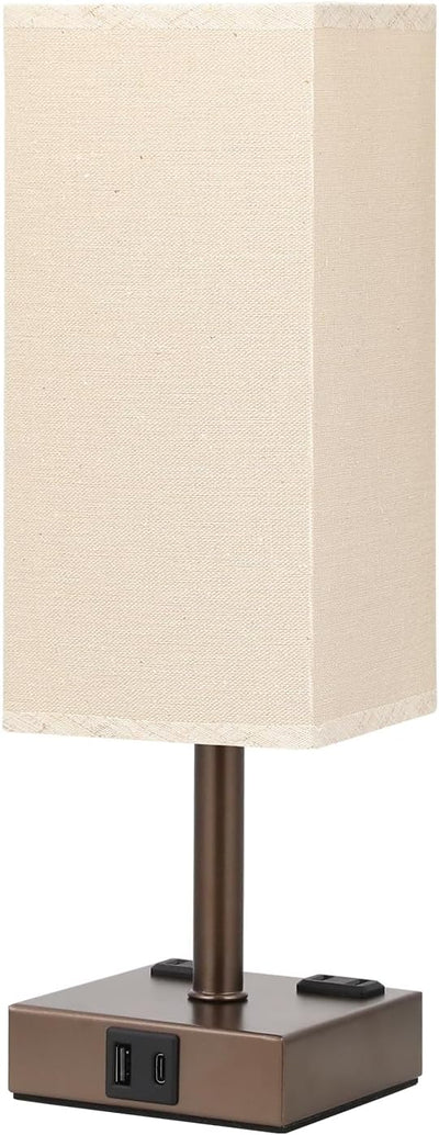 Lámpara mesa táctil marrón con USB A/C y tomas CA LED E26