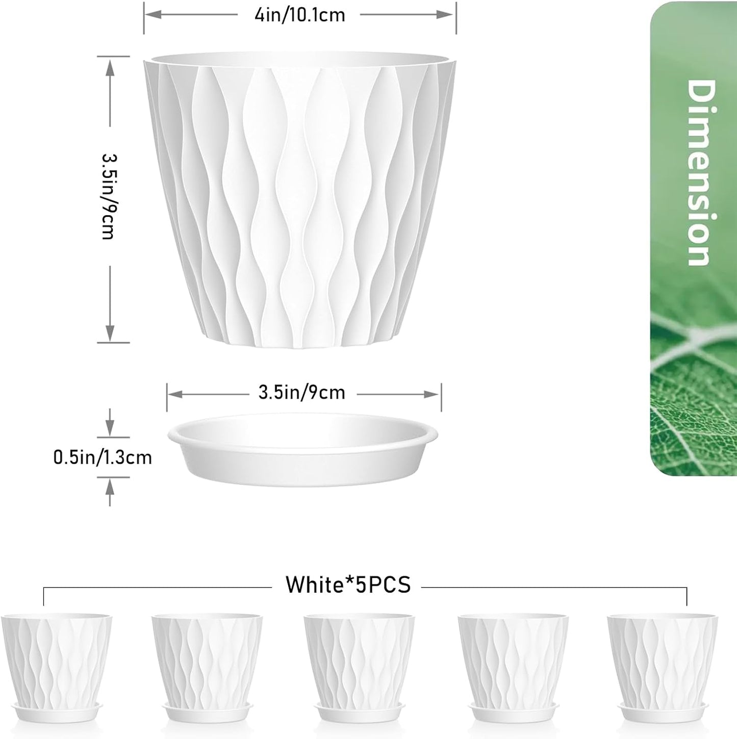 5 Pack Macetas Plástico 10cm con Agujeros Drenaje y Platillos