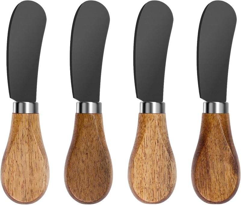 Set 4 cuchillos esparcidor queso acero inox mango acacia