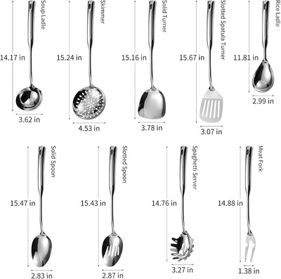 Juego 9 Utensilios Acero Inox 304 Espumadera Cucharón Espaguetis