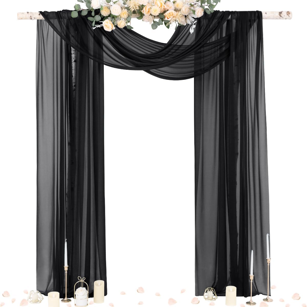 Cortina gótica transparente negra 29x20ft para bodas