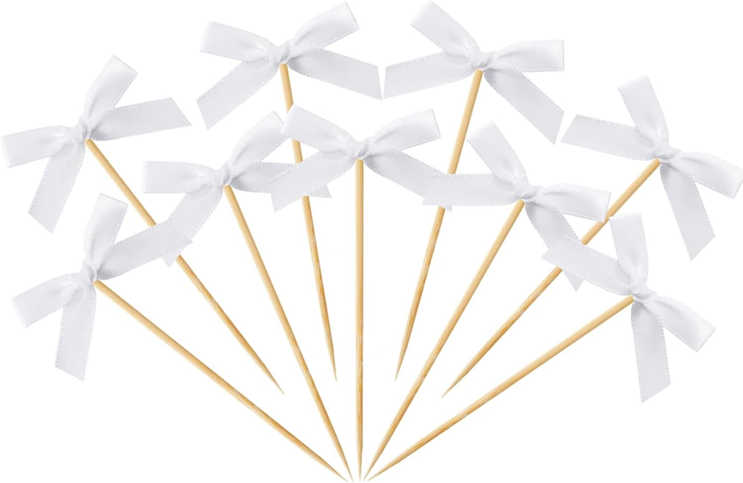 100 lazos blancos de bambú para aperitivos, bebidas, postres y decoración