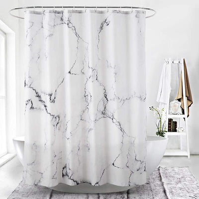 Cortina baño tela mármol gris blanco ganchos metal reforzados