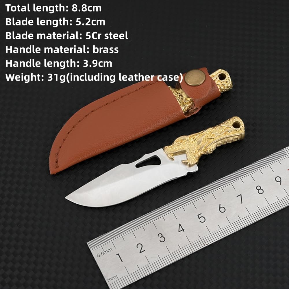 Cuchillo EDC hoja 5Cr 2pulg mango latón funda cuero