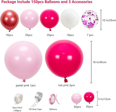 Kit arco globos rosa intenso y blanco para cumpleaños y fiestas