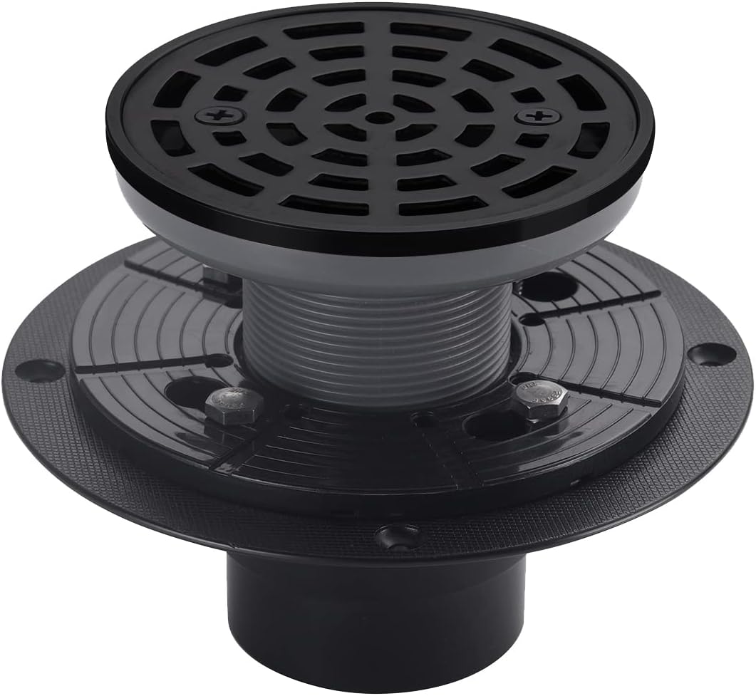 Desagüe ducha redondo 4 1/4pulg negro rejilla extraible