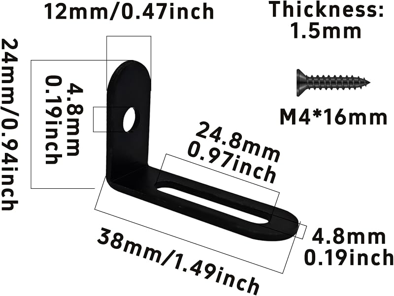10 Pzas Soporte L Metal Negro 1.5x1x0.5