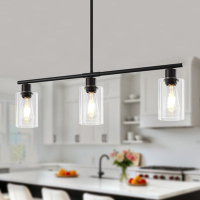 Luces colgantes isla cocina cristal transparente 3 luces negras