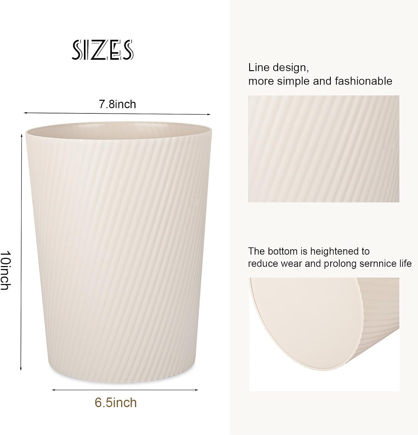 Cubo Basura Plástico Resistente para Baño Cocina Beige