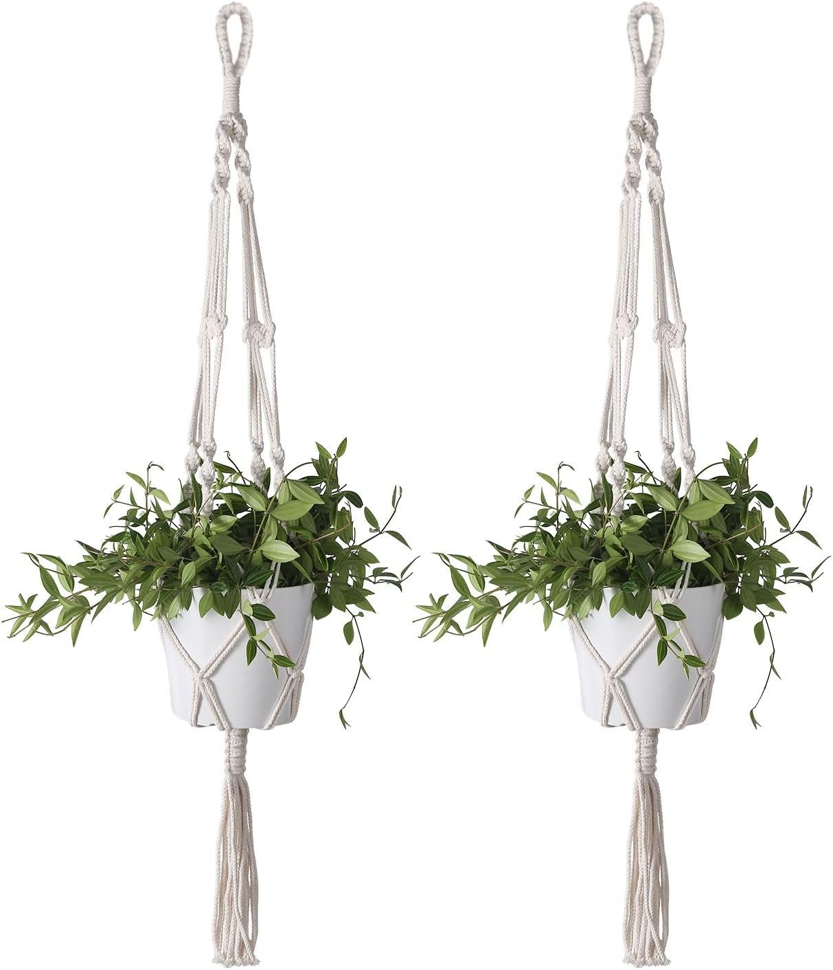 2 Colgadores Macramé Blanco 41pulg con Ganchos