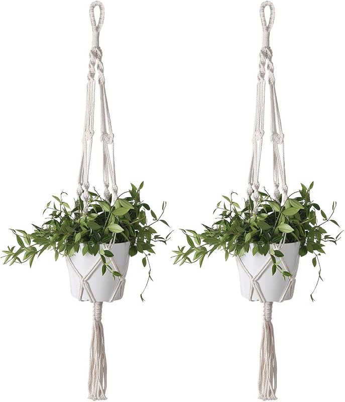2 Colgadores Macramé Blanco 41pulg con Ganchos
