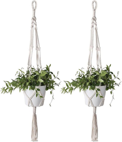 2 Colgadores Macramé Blanco 41pulg con Ganchos