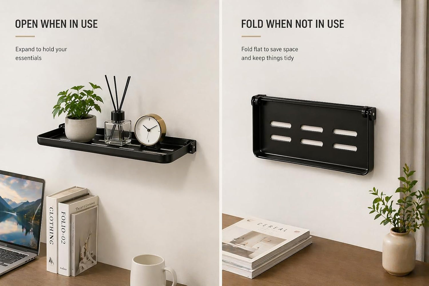 2 Estantes Plegables Aluminio para Baño RV Negro