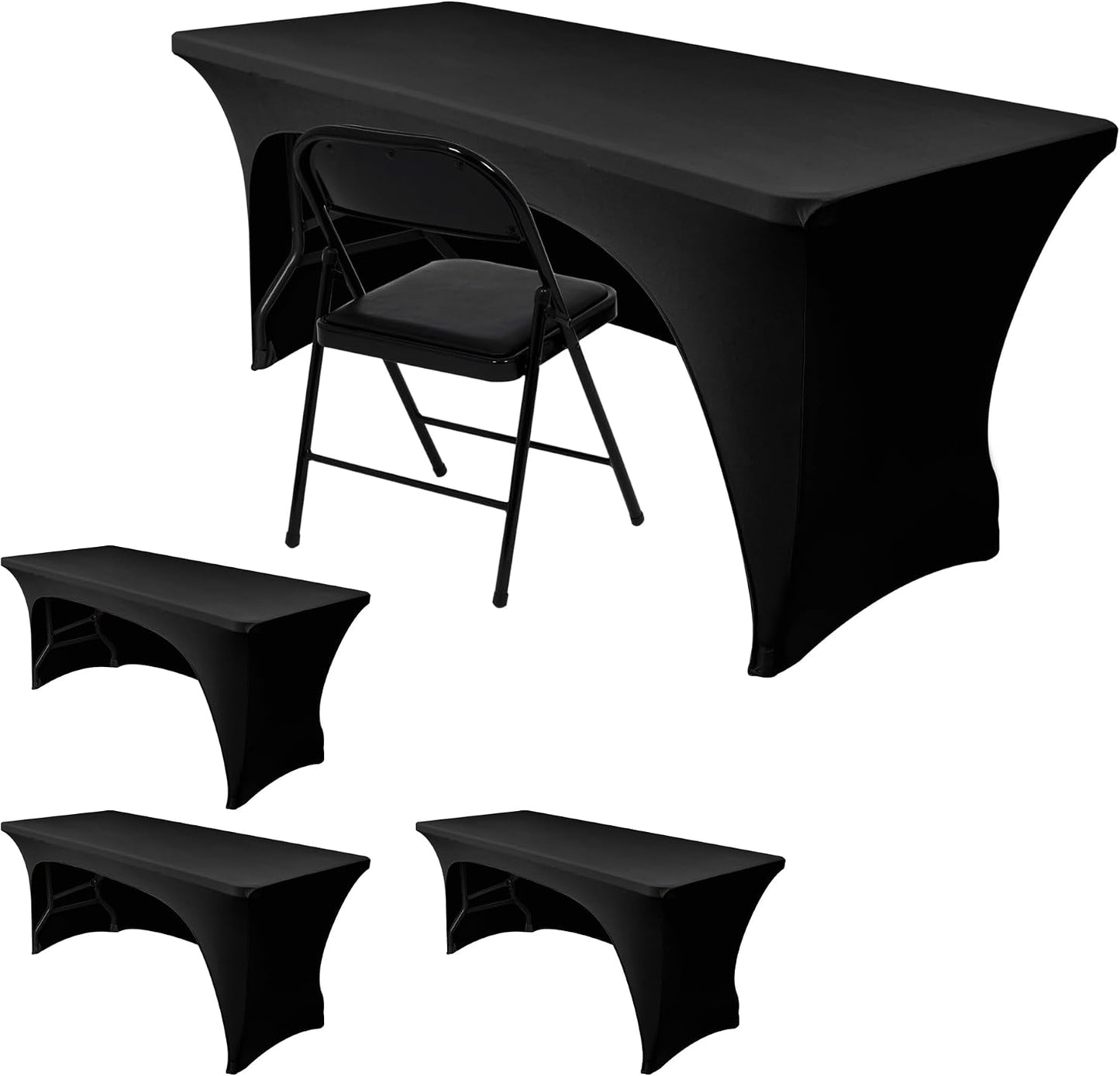 4 Pzas Mantel Elastano Negro 8ft Ajustable Ferias Bodas