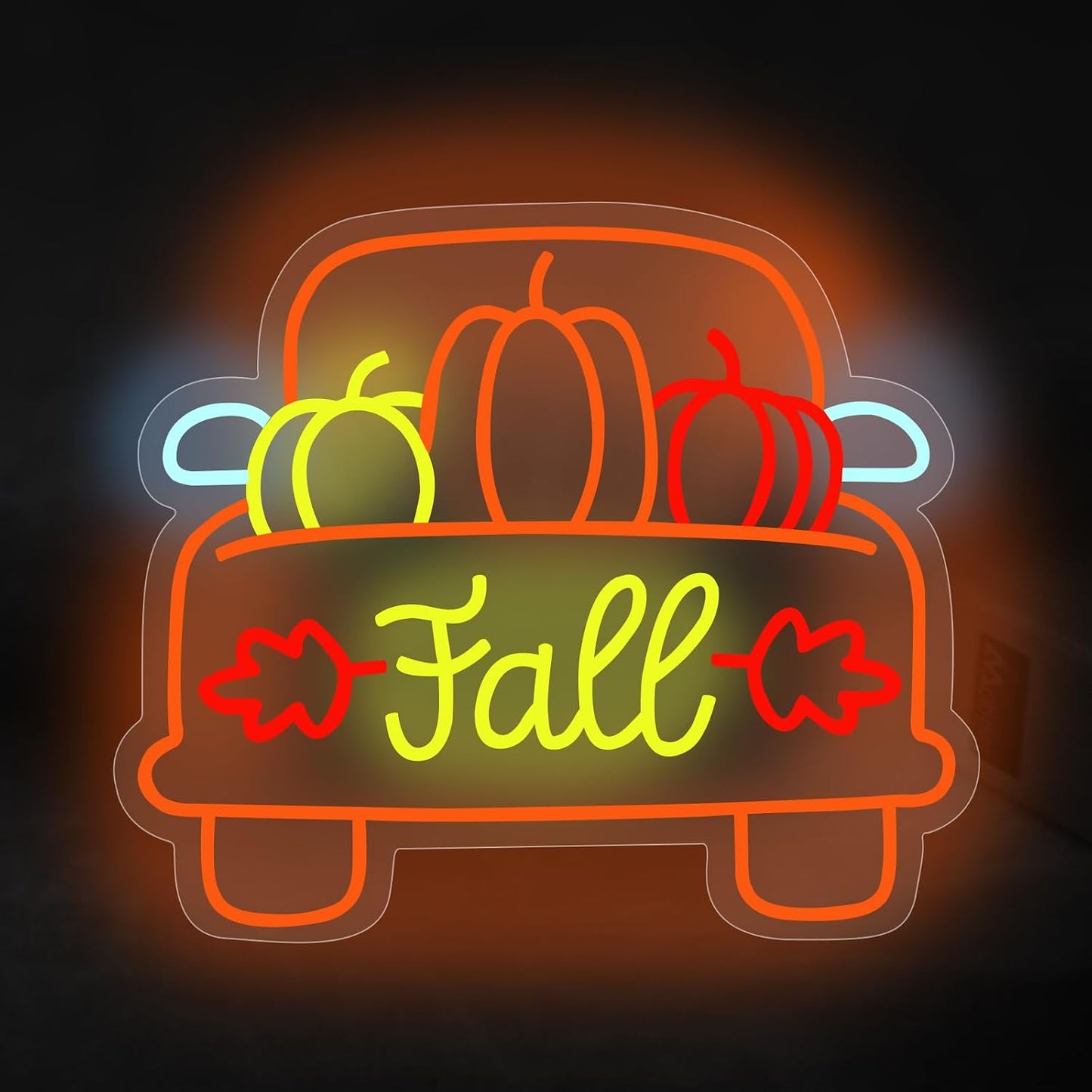 Letrero neón led camión calabaza otoño acción de gracias
