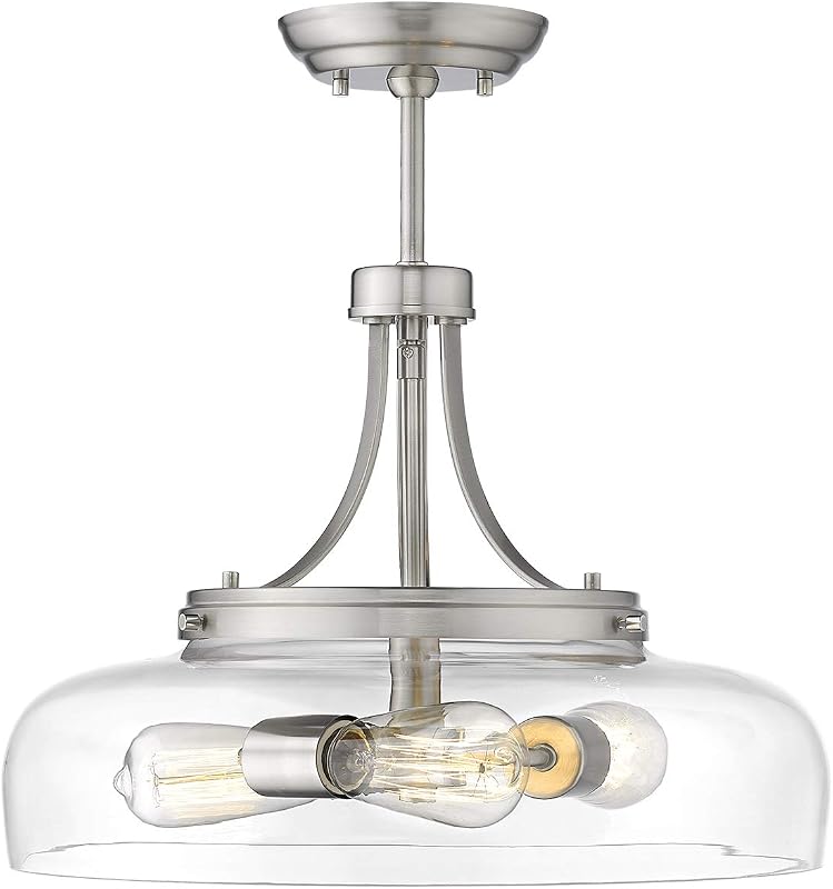 Lámpara techo 3 luces níquel pantalla vidrio transparente