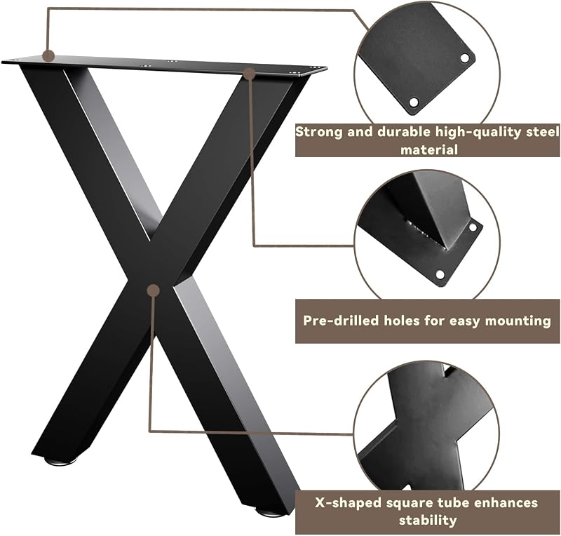 Patas mesa en X metal 16" color negro set 2