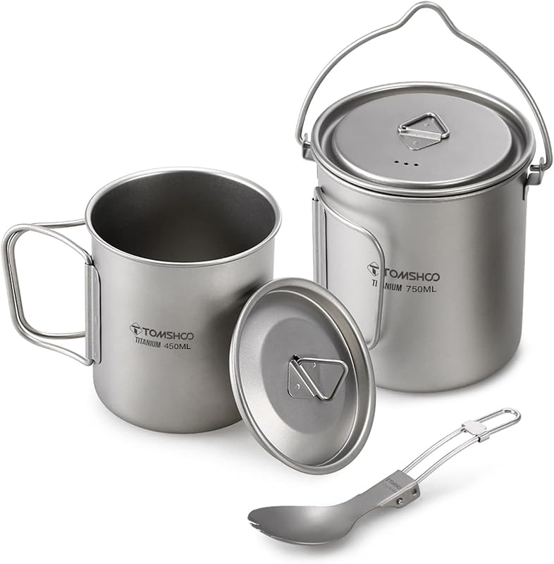 Taza titanio acampar con spork plegable mango senderismo