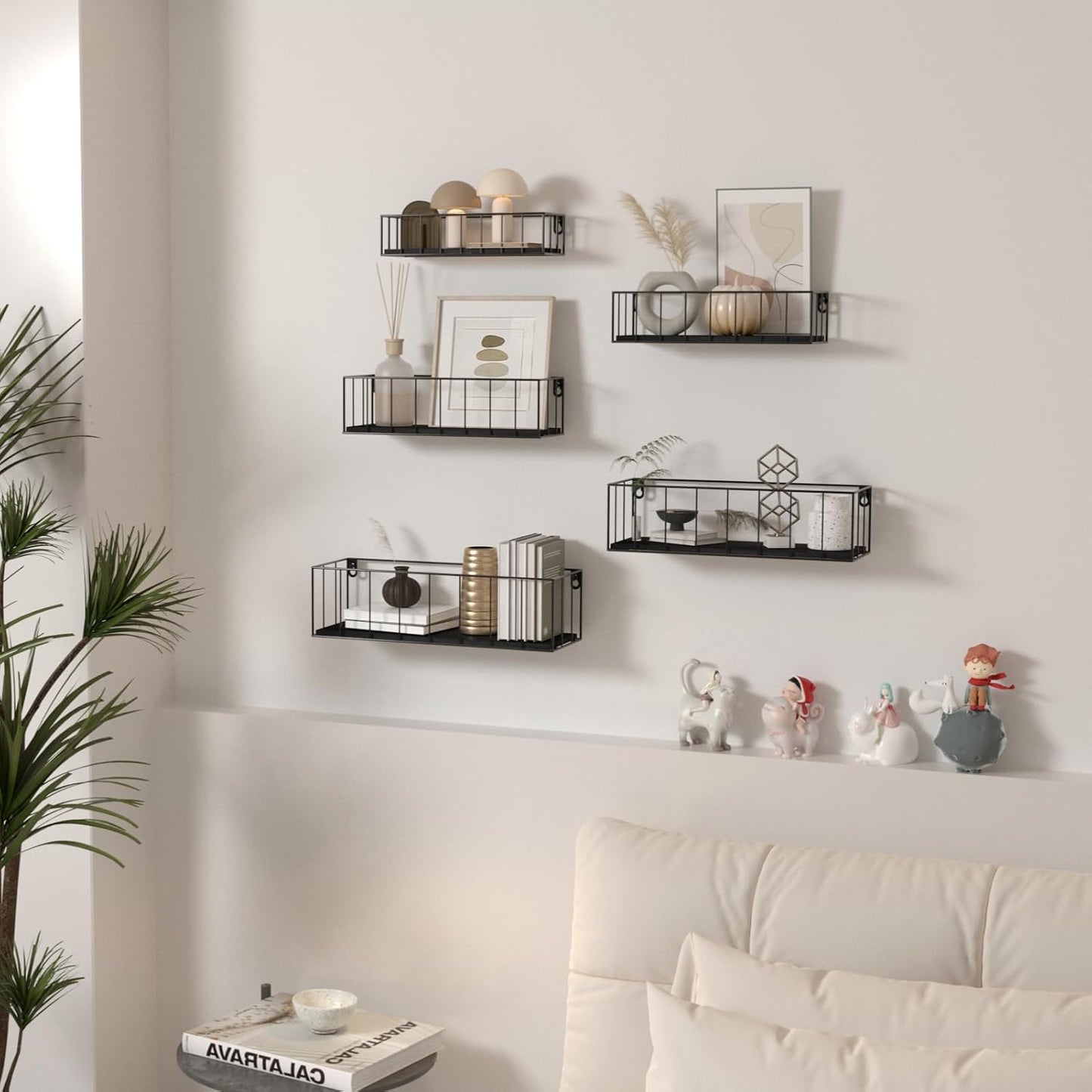 5 Pzas Estantes Flotantes Negros para Pared con Riel