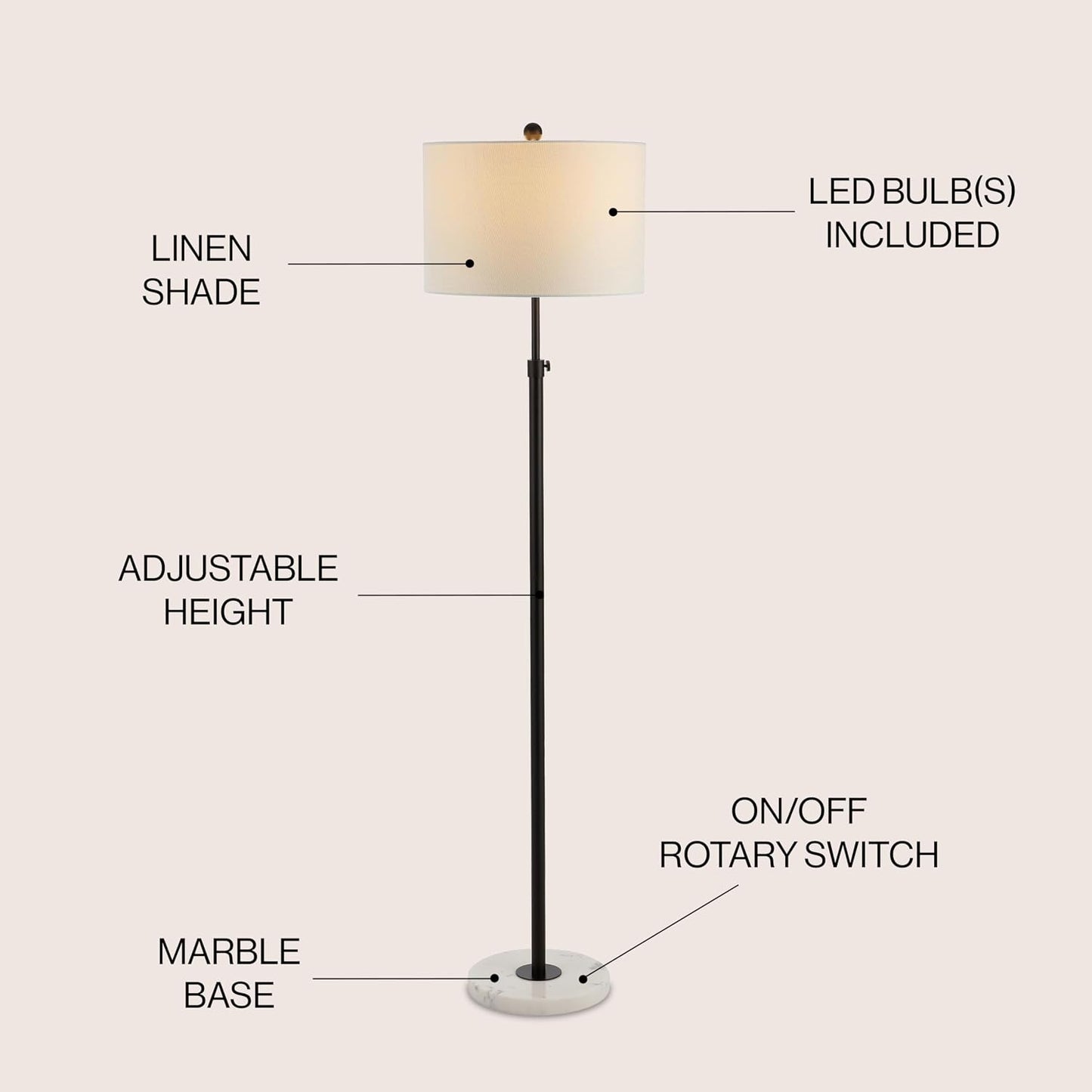 Lámpara LED bronce aceitado mármol blanco 65pulg