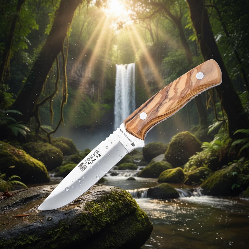 Cuchillo Bushcraft Acero Inox 420 Madera Oliva con Funda