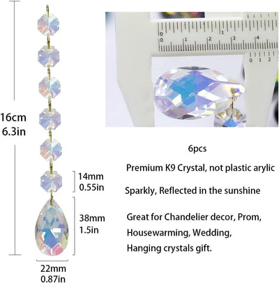Colgantes lágrima octágono cristal para lámpara araña 6 pzas
