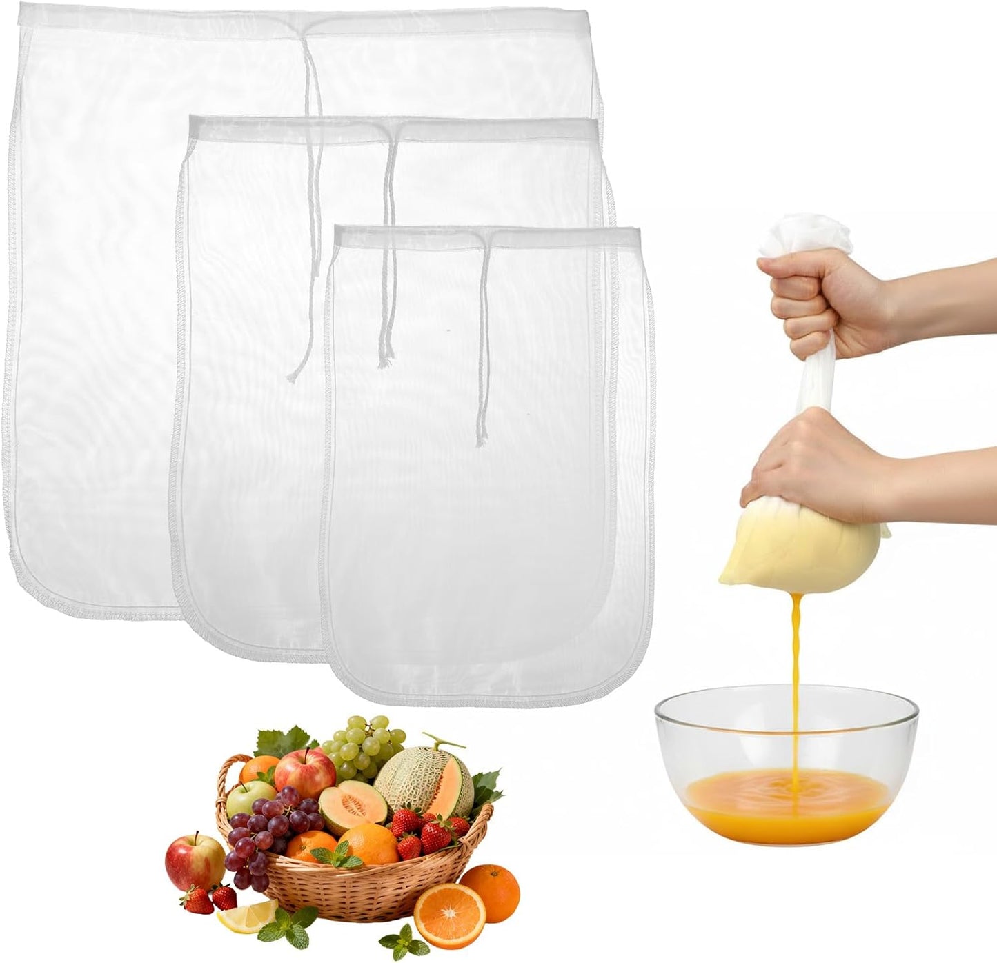 3 Pzas Bolsas Leche Nuez Reutilizables 80 Mallas Nylon Con Cordón