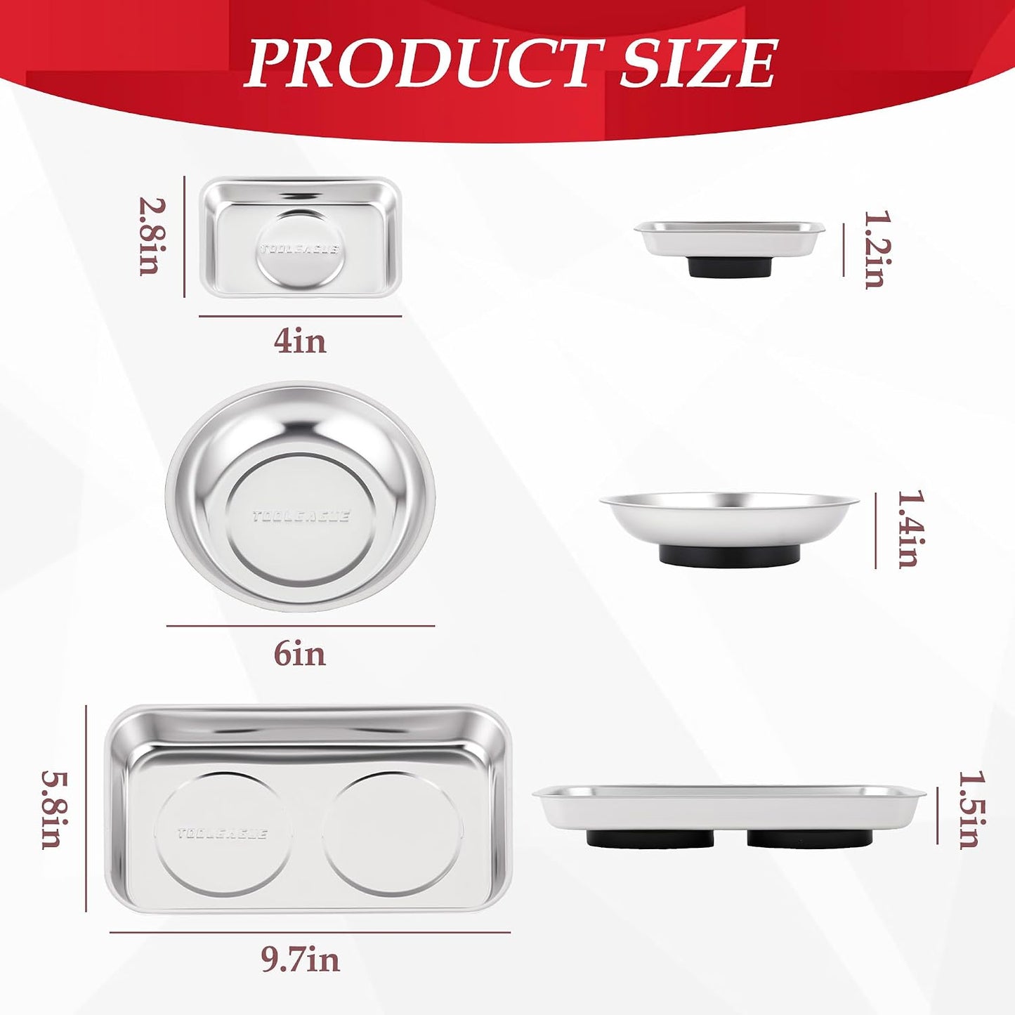 Set 4 bandejas magnéticas acero inox con imanes fuertes
