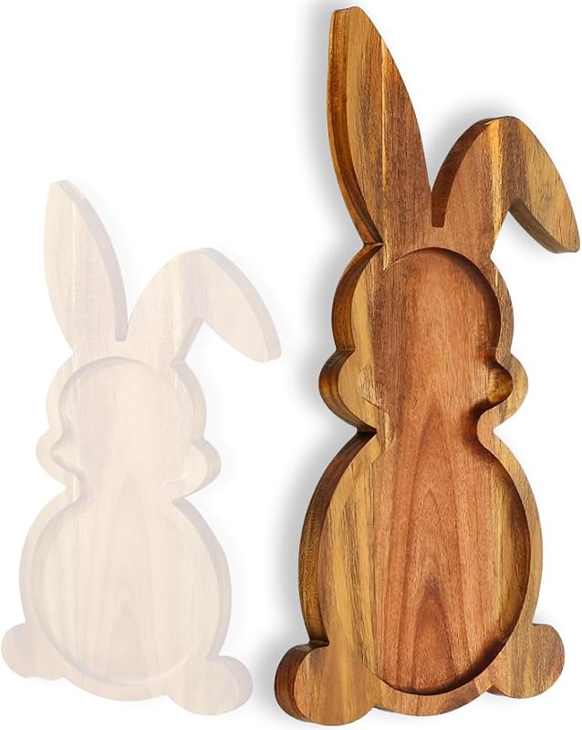 Plato madera forma conejo para servir comida grande