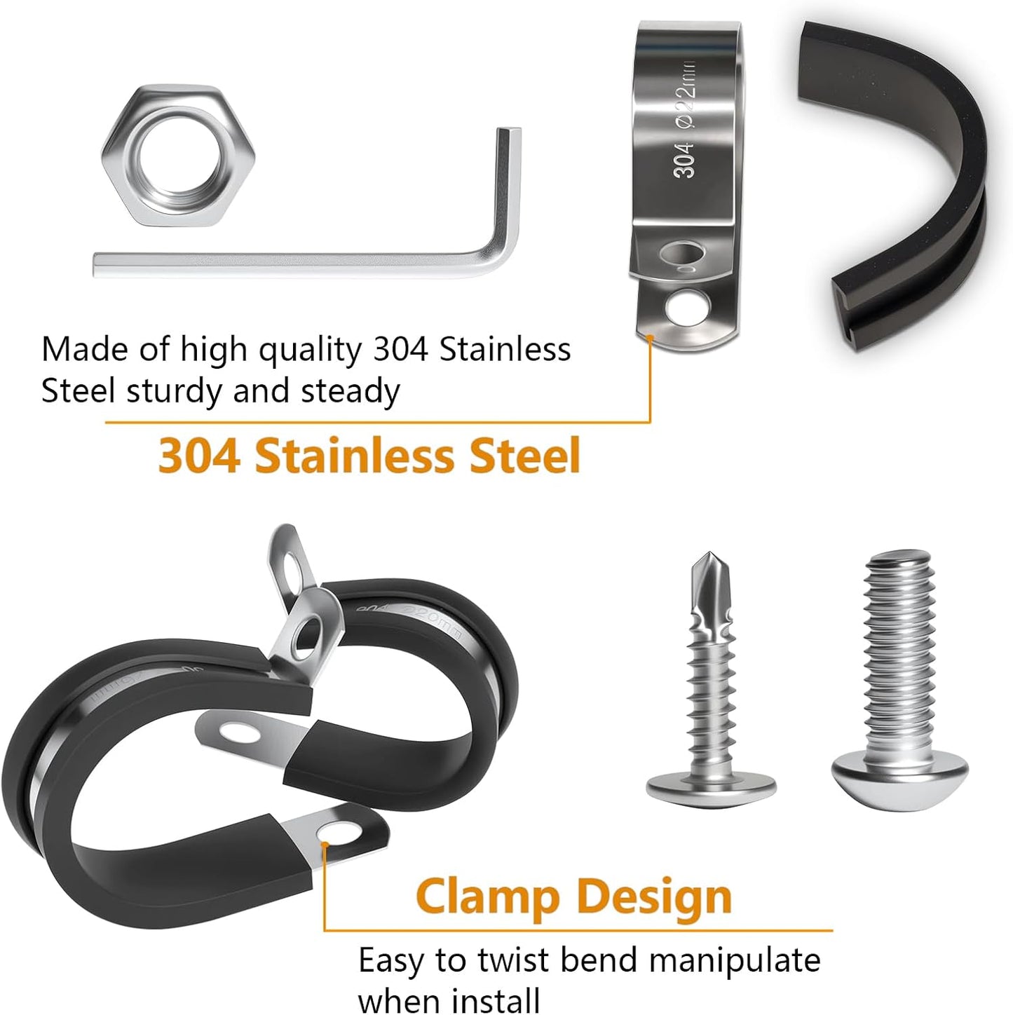 Set 10 abrazaderas cable acero inox 304 goma 1/4-1-1/2