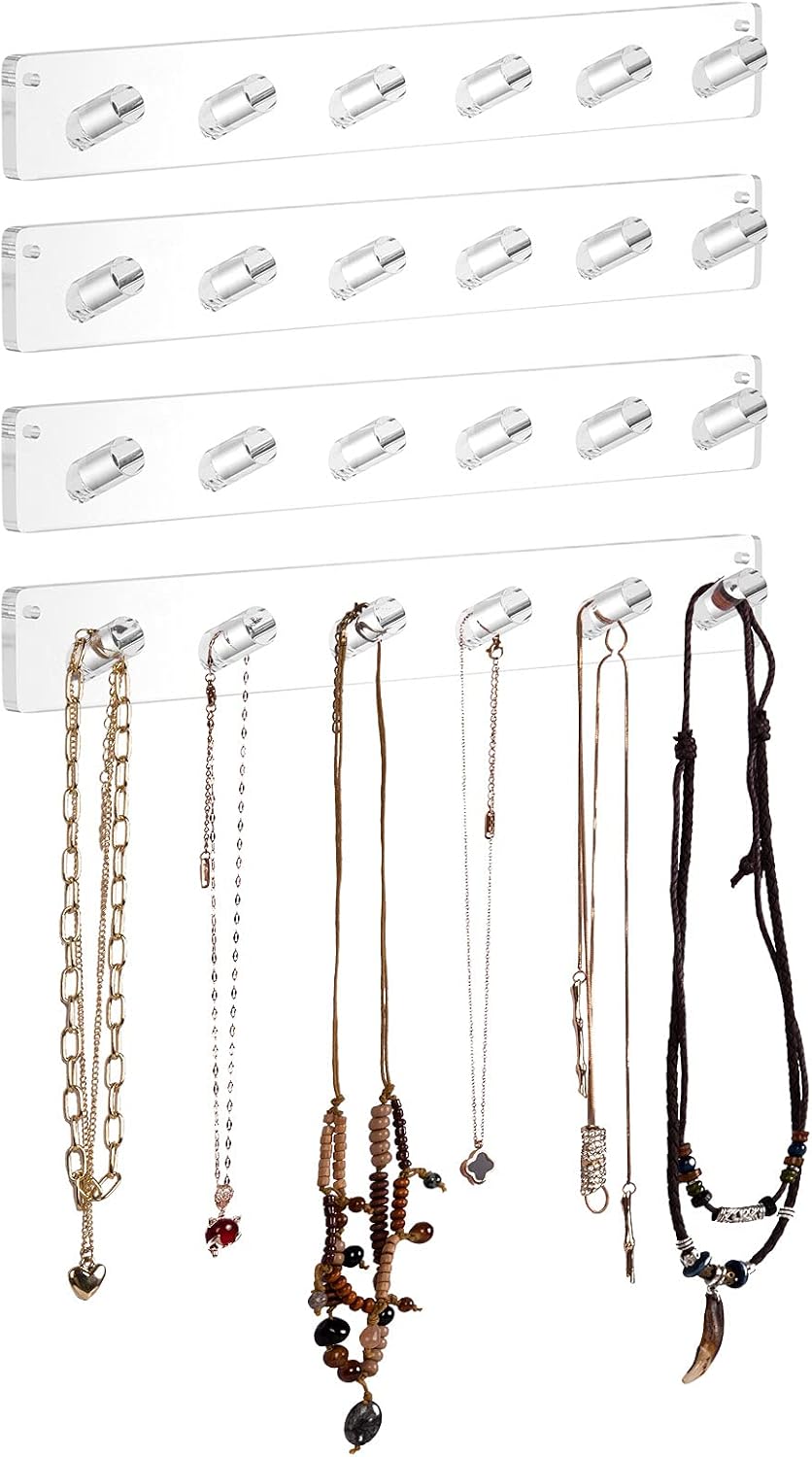 Soporte pared acrílico 6 ganchos para collares joyas set 4