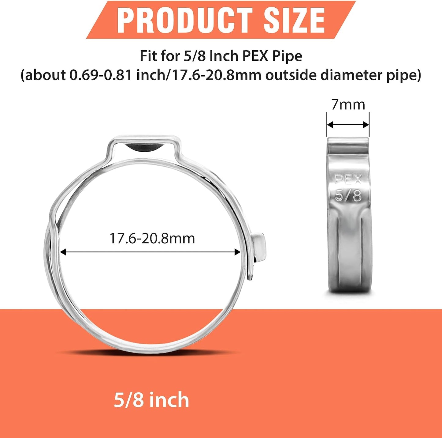 60 Pzas Anillos Crimpado PEX 5/8pulg Acero Inox 304