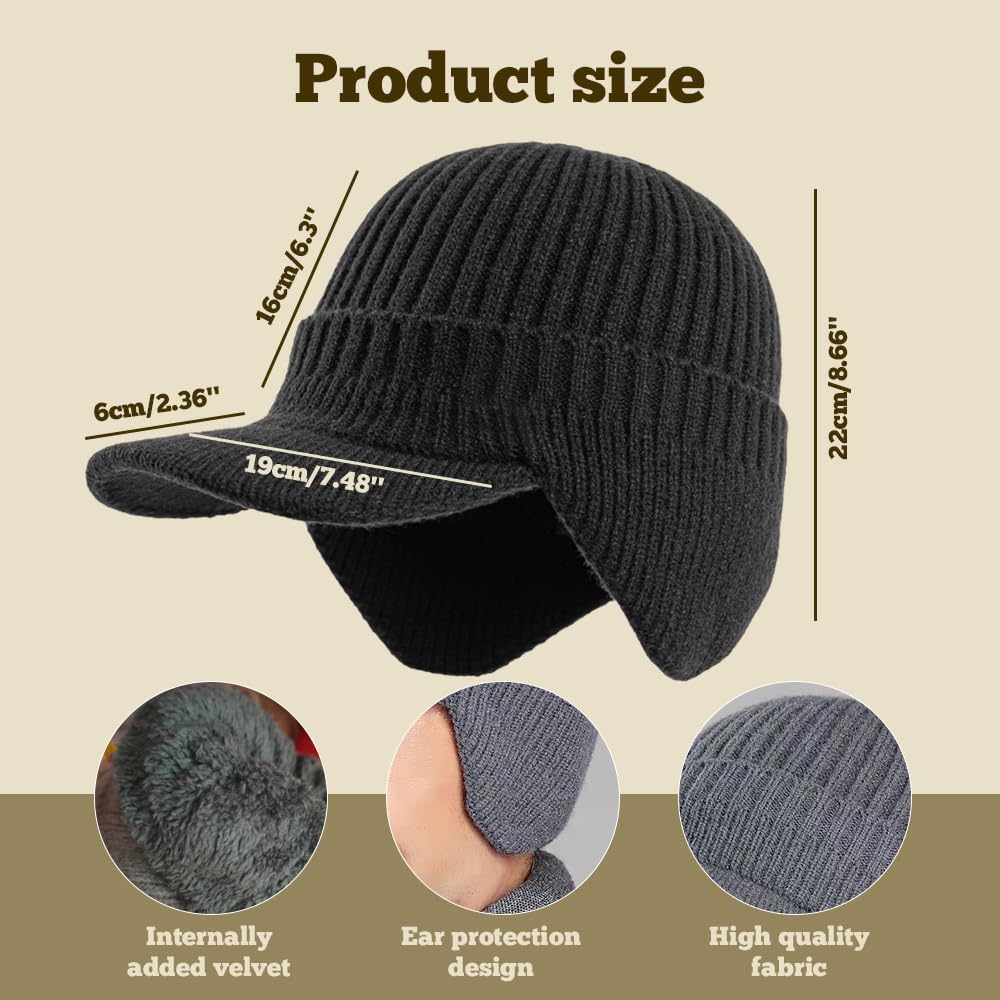 Gorro punto elástico invierno con visera y orejeras hombre