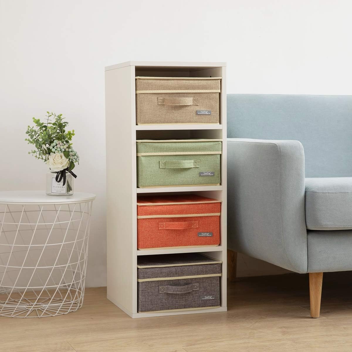 4 Pzas Cajas Tela Plegables con Tapas 31.5x30.5x17cm
