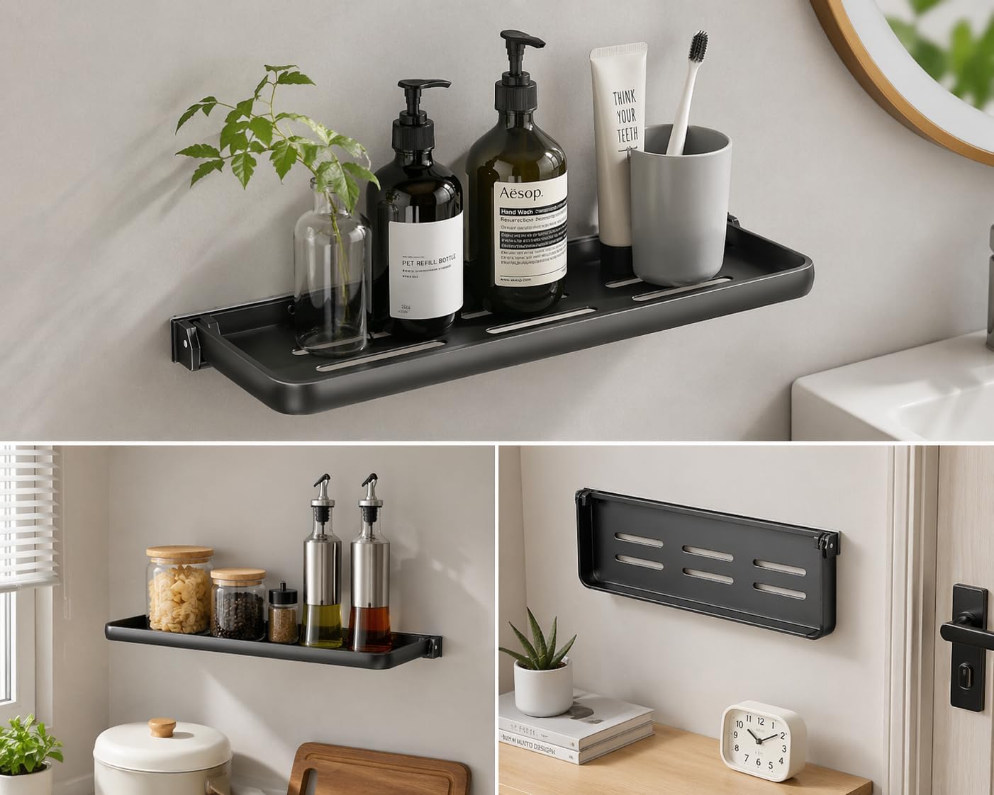 2 Estantes Plegables Aluminio para Baño RV Negro