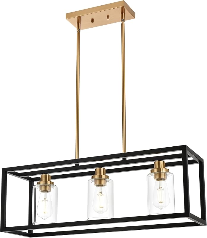 Luz comedor candelabro moderno rectángulo negro 3 luces