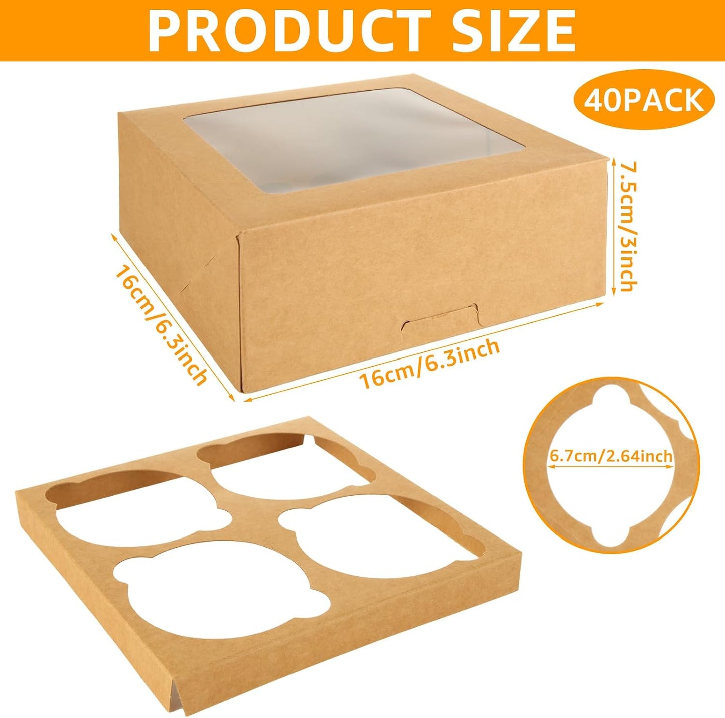 40 Cajas Cupcakes Autoemergentes 6x6" con Ventana
