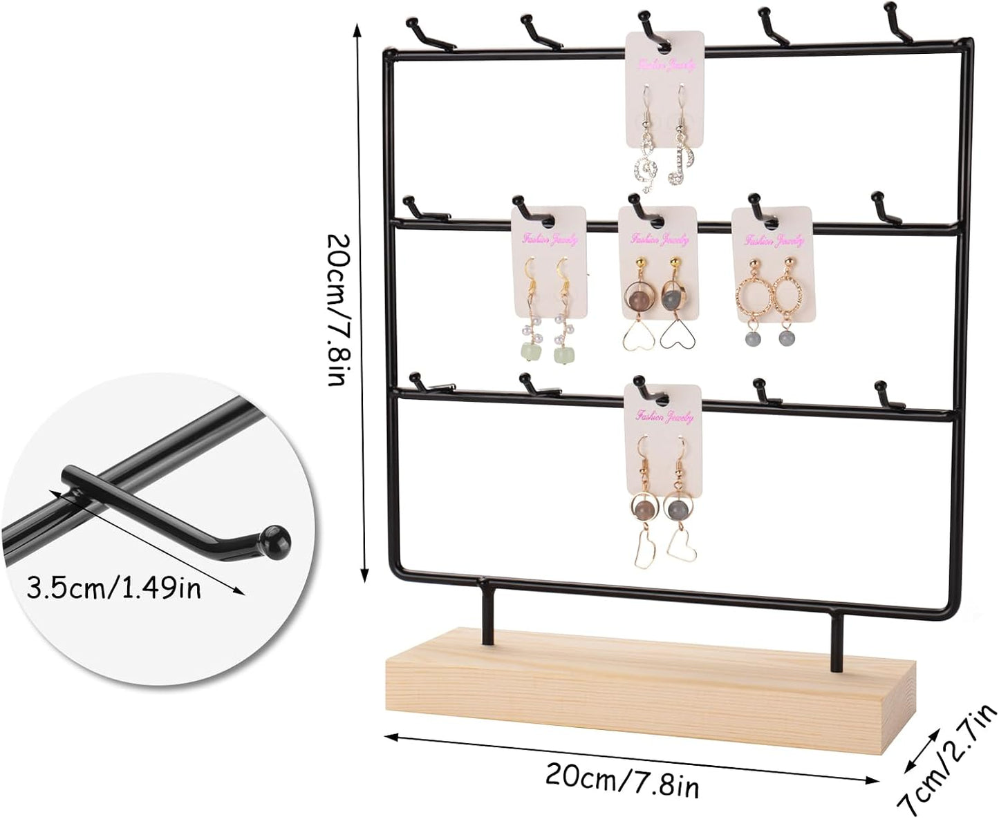 Soporte aretes 3 niveles 15 ganchos madera negro