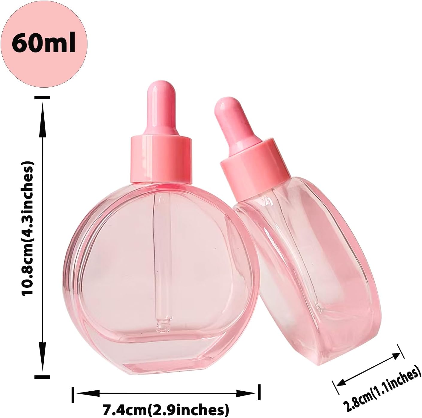 6 Botellas Vidrio Plano Rosa con Cuentagotas 2oz