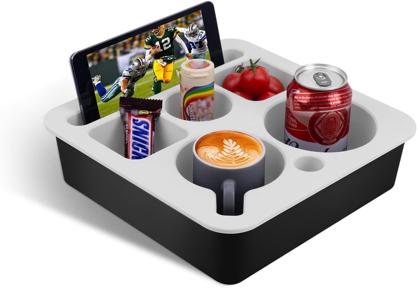 Bandeja soporte tazas sofá cama silicona antiderrames negro