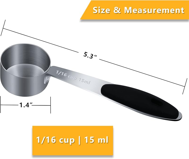 Taza medidora 1/16 con agarre silicona y cucharilla acero inox