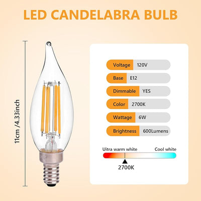 Bombilla LED E12 2700K 6W blanco cálido para candelabro