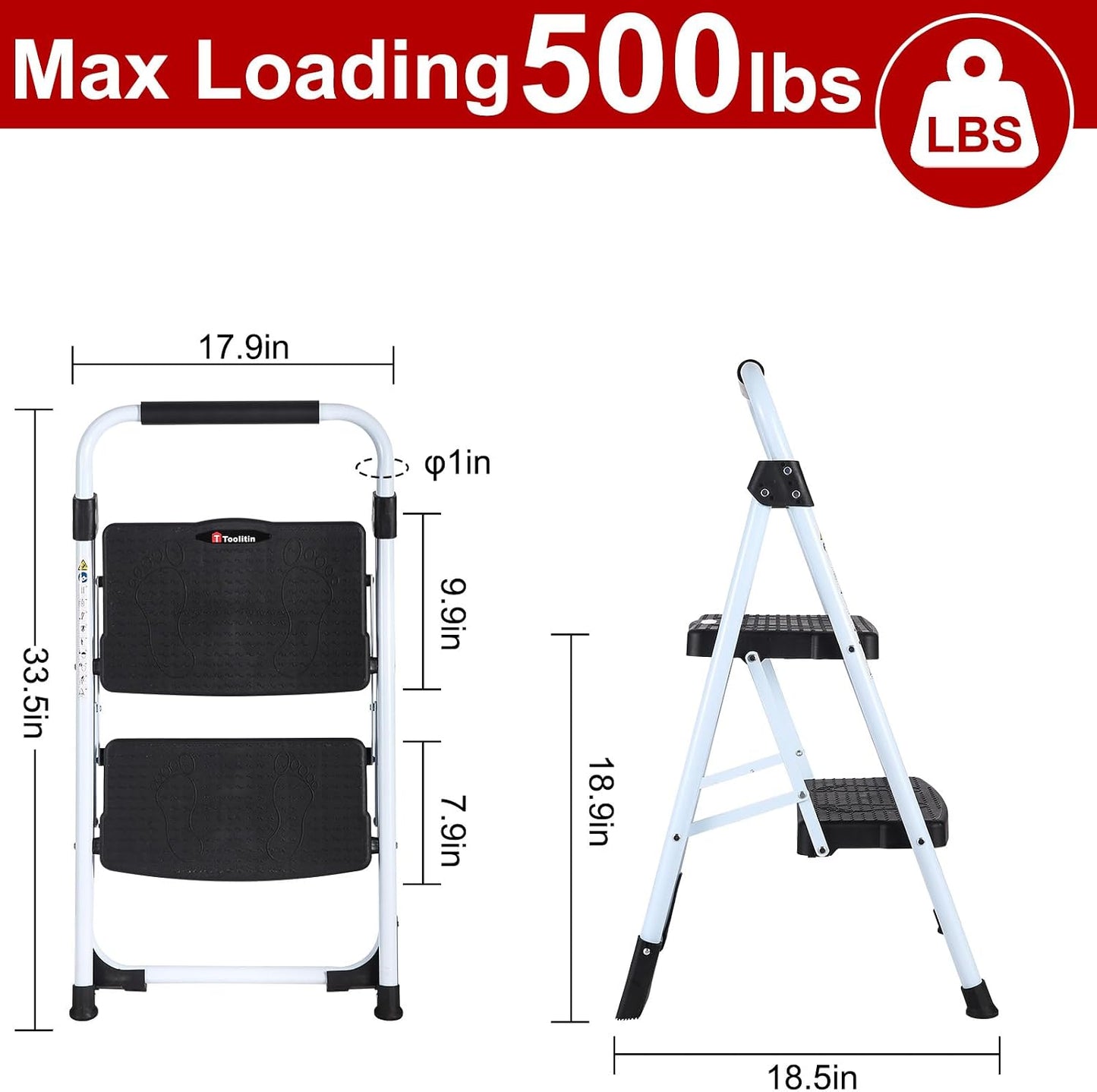 Escalera 2 escalones plegable acero 500lb antiderrap