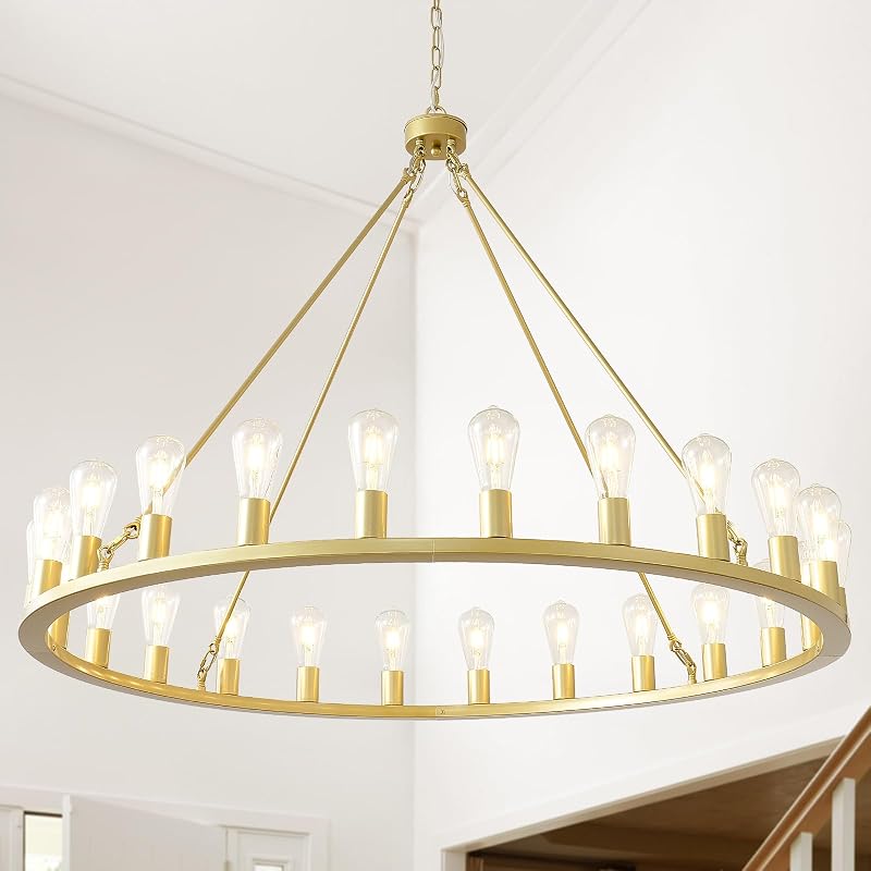 Candelabro rueda vagón dorado 48" 24 luces estilo granja