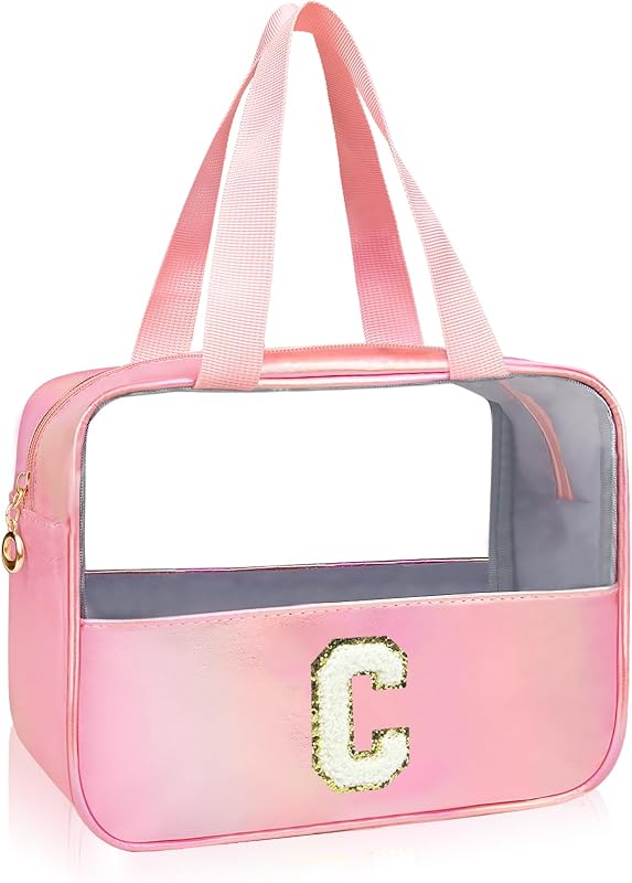 Bolsa maquillaje transparente personalizada rosa viaje mujer