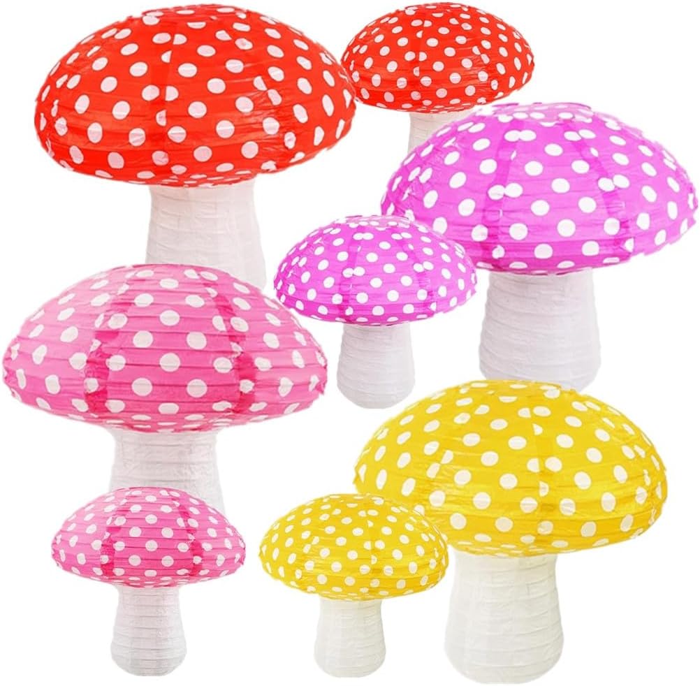 Linterna papel hongo reutiliz. colgante 8 y 12pulg 8uds
