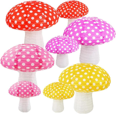 Linterna papel hongo reutiliz. colgante 8 y 12pulg 8uds
