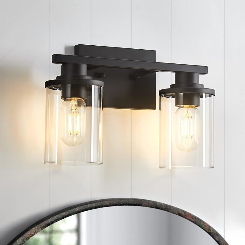 Apliques baño 2 luces base metal pantalla vidrio