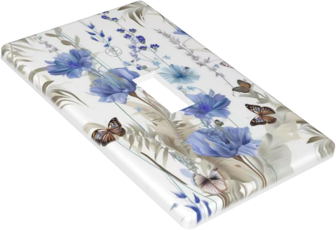 Placa decorativa interruptor con flores azules y mariposas