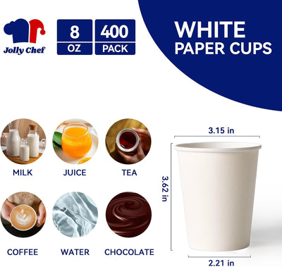 400 Tazas Papel 8oz para Café Agua Jugo Té
